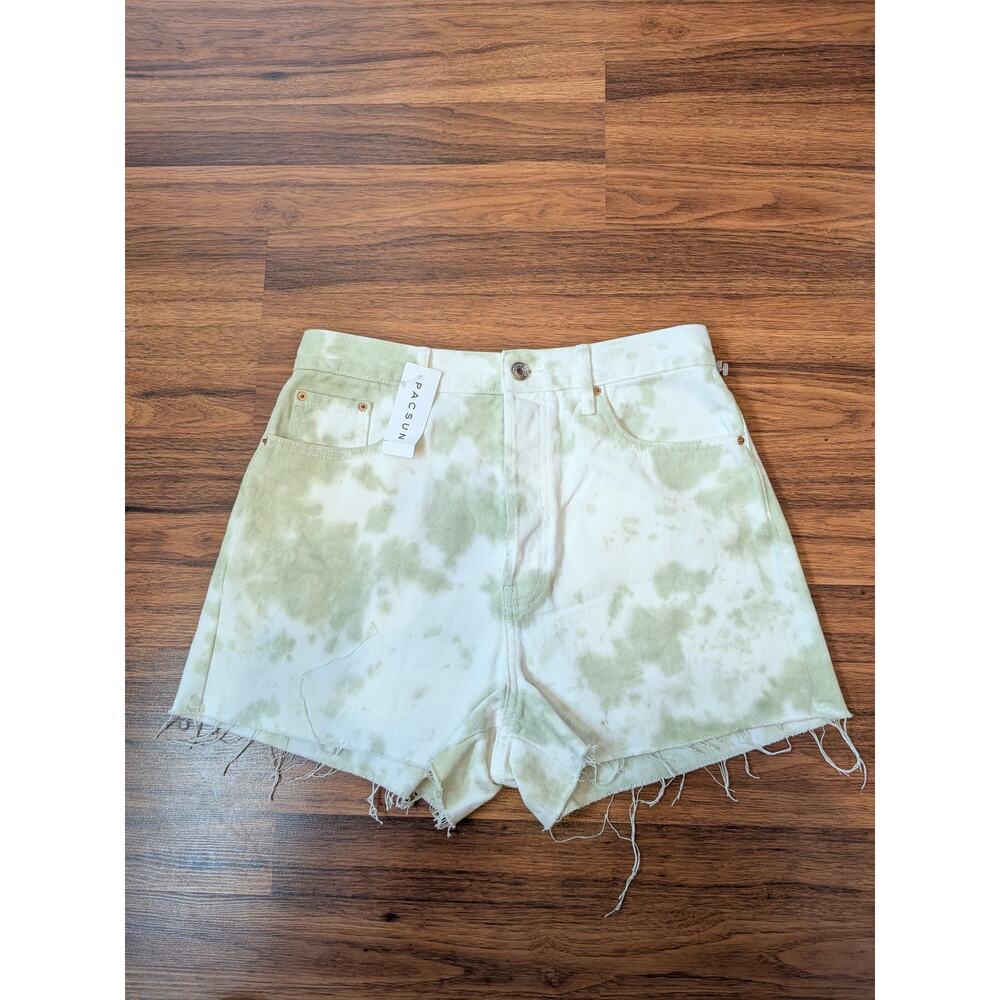 PacSun Ultra High Rise Shorts Size 28 Green Tie Dye Distressed Raw NWT Coastal